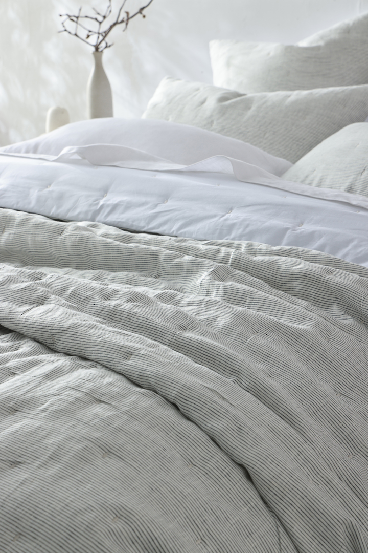 MM Linen Laundered Linen Pinstripe Cloud Bedspread Set  European Flax Linen image 5